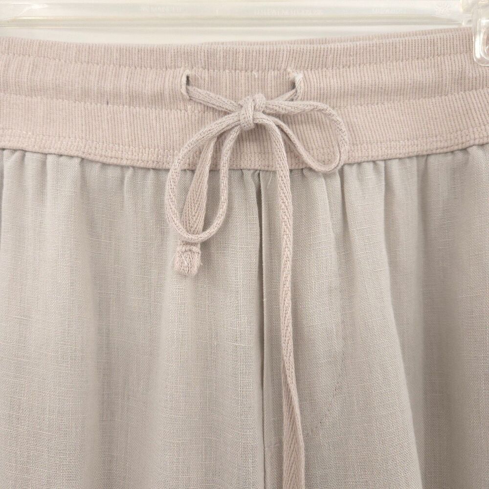 Elan 100% linen pull-on straight pants Size M begie tan elastic drawstring waist - Picture 3 of 8